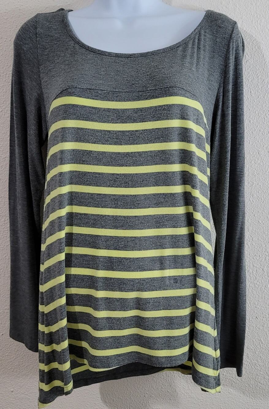 Bordeaux Anthropologie Gray Yellow Striped Hi Low Hem Top Medium Lightweight
